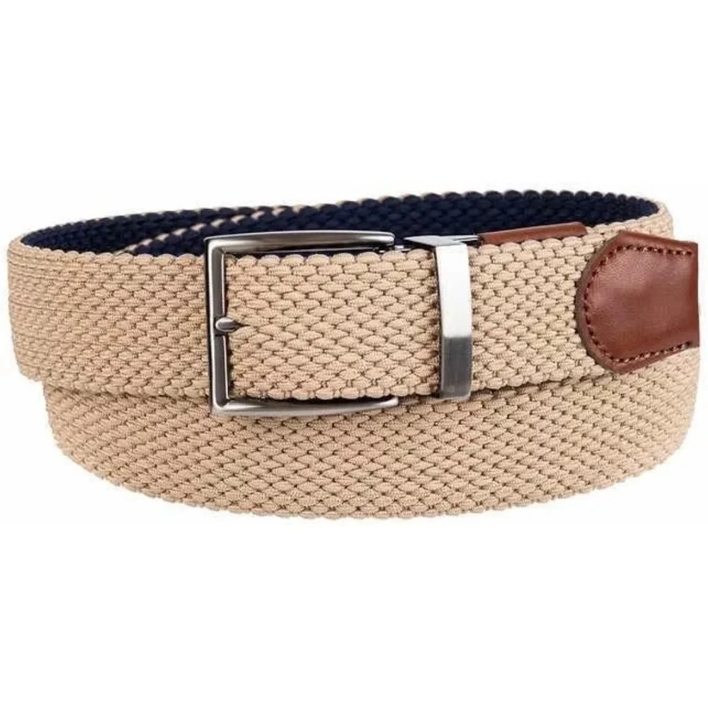 Tommy Bahama Braided Stretch Belt Reversible Tan Navy Men's M / L 32-38 Golf